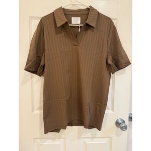 Stylus x Ladarius Campbell Brown Striped Short Sleeve Collared Shirt - M